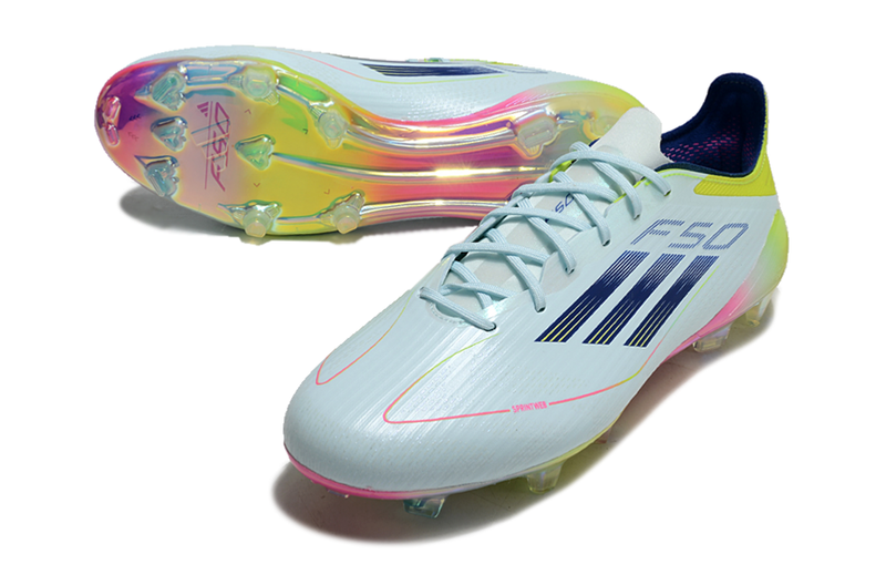 Chuteira Campo Adidas F50 FG Azul, Rosa e Amarelo "Olympic Boot Pack"