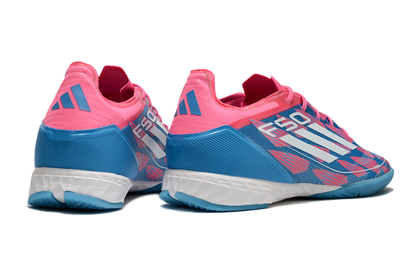 Chuteira Futsal Adidas F50 IC Rosa, Azul e Branca "Re-Emergence Pack"