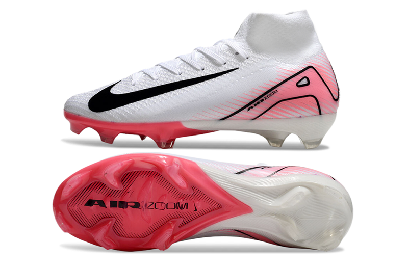 Chuteira Campo Nike Air Zoom Mercurial Superfly 10 Elite FG Branca e Rosa