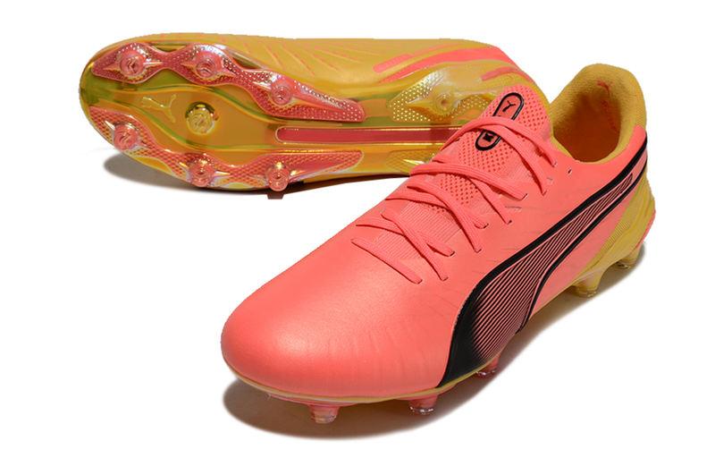 Chuteira Campo Puma King Ultimate FG Rosa e Laranja "Tricks Pack"