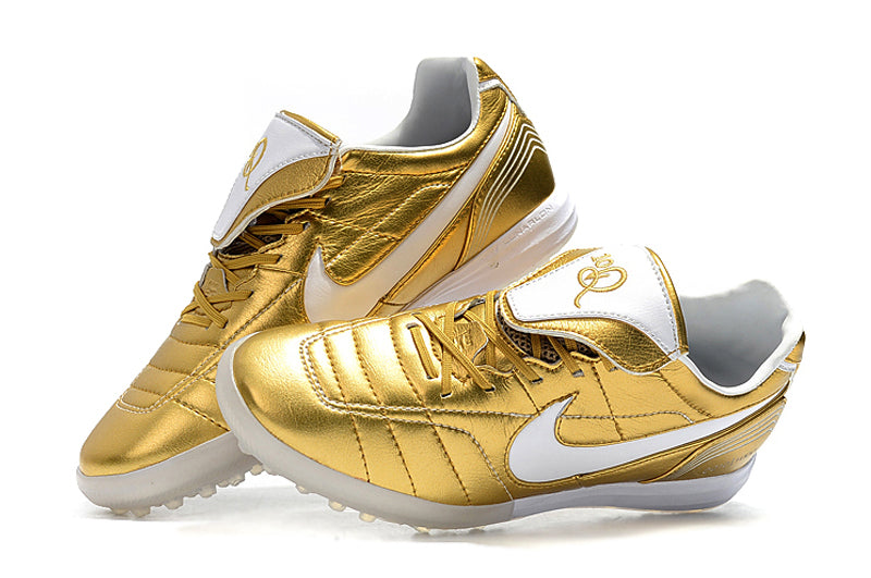 Nike Retro Tiempo Legend 7 Elite TF Gold and White R10 Society Football Boots 