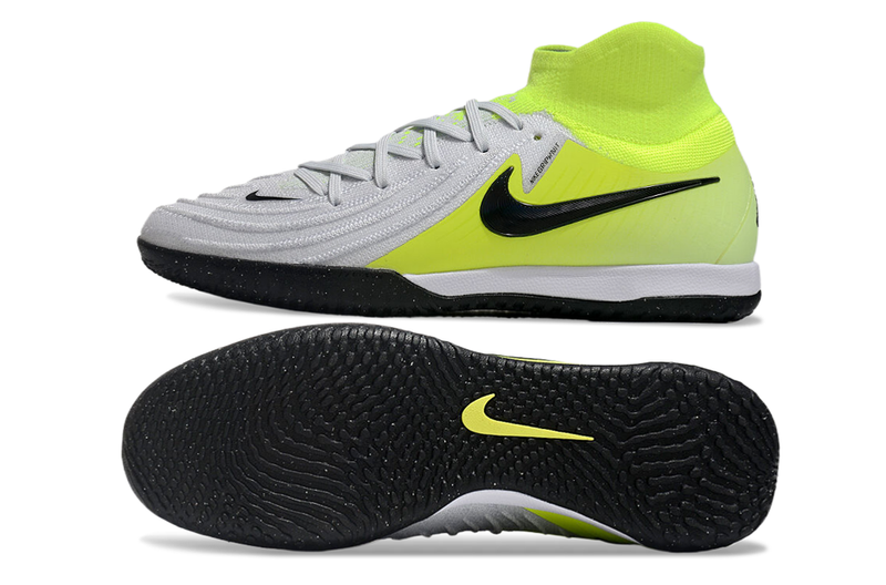 Chuteira Futsal Nike Phantom Luna 2 Elite IC Cinza e Verde "Mad Voltage"