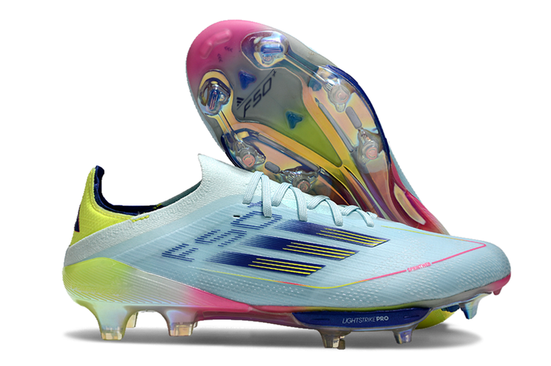 Chuteira Campo Adidas F50+ FG Azul, Rosa e Amarelo "Olympic Boot Pack"