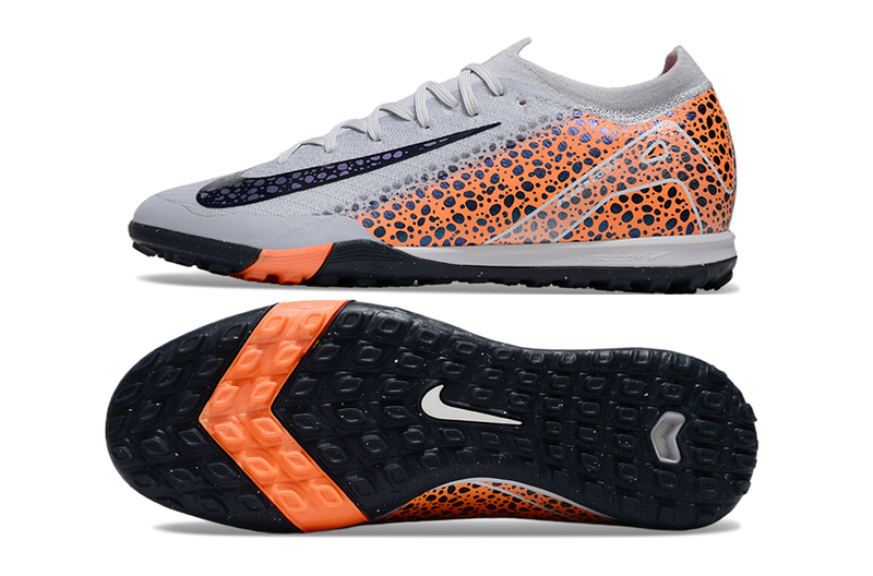 Chuteira Society Nike Air Zoom Mercurial Vapor 16 Elite TF Branca, Laranja e Preto "Eletric Pack"