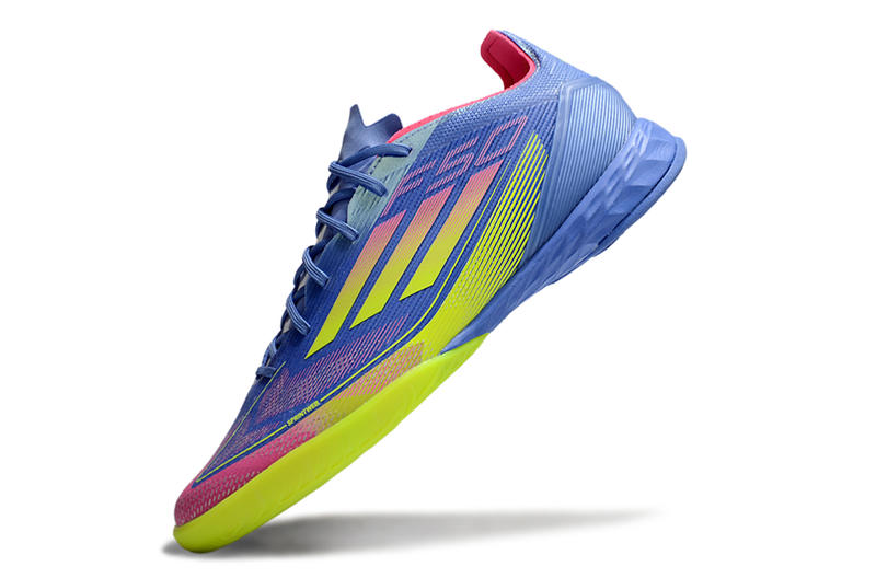 Chuteira Futsal Adidas F50 IC Azul, Verde e Rosa "Celestial Victory"