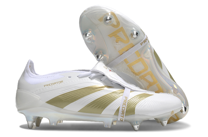 Chuteira Campo Adidas Predator Elite FT 30 Ponta de Aluminio Branca e Dourada "Day Spark Pack"