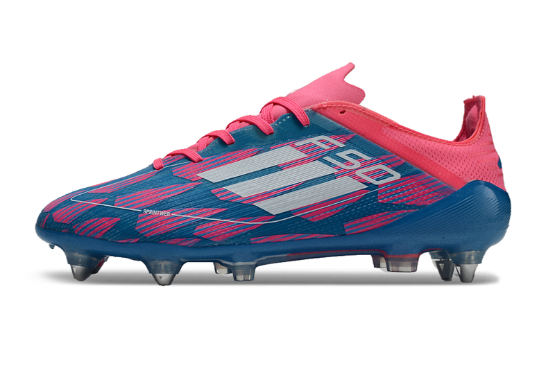 Adidas F50 Aluminum Spike Field Cleats Pink, Blue and White "Reemergence Pack"