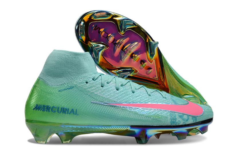 Chuteira Campo Nike Air Zoom Mercurial Superfly 10 Elite FG Verde e Rosa "Cosmic Speed"