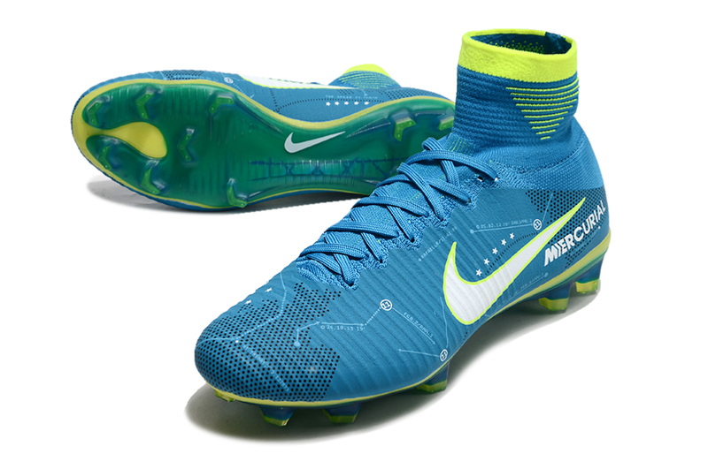 Chuteira Campo Nike Retrô Mercurial Superfly 5 FG Azul e Verde