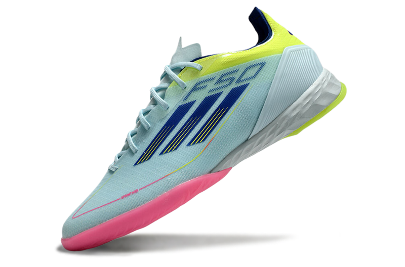 Chuteira Futsal Adidas F50 IC Azul, Rosa e Amarelo "Re-Emergence Pack"