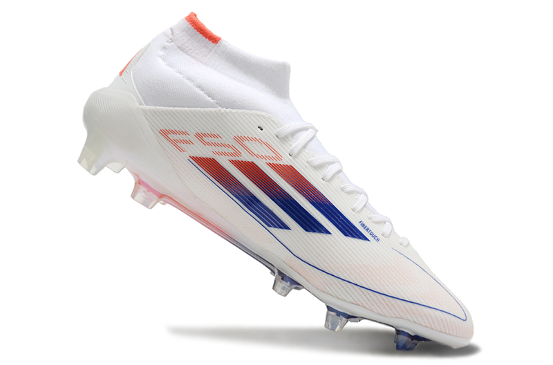 Botes de futbol Adidas F50 Mid Top FG blanc, blau i taronja "Advancement Pack" 