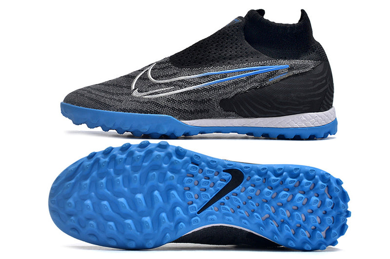 Chuteira Infantil Society Nike Phantom GX DF Elite TF Preta e Azul "Shadow Pack"