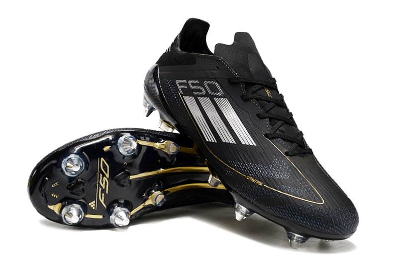 Botes de futbol Adidas F50 punta d'alumini negre i daurat "Dark Spark Pack"