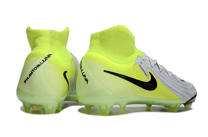 Chuteira Campo Nike Phantom Luna 2 Elite FG Cinza e Verde "Mad Voltage"