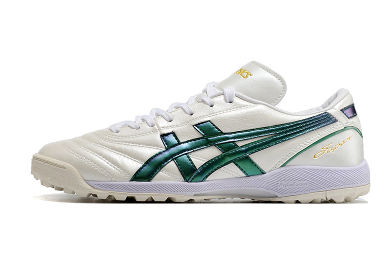 Chuteira Society Asics Japan TF Branca e Verde