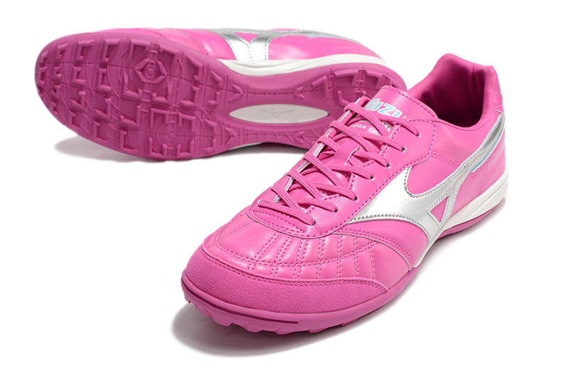 Botes de futbol Mizuno Morelia Sala Japan TF rosa i plata