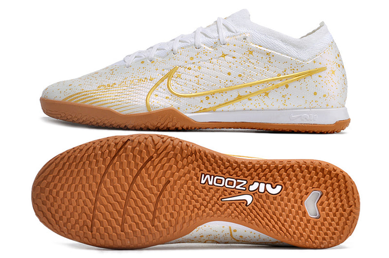 Nike Air Zoom Mercurial Vapor 15 Elite IC White and Gold Futsal Boot