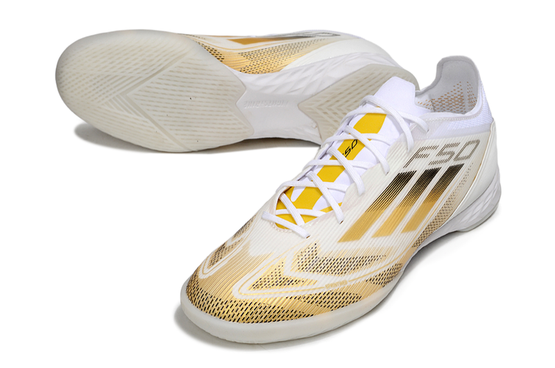 Chuteira Futsal Adidas F50 IC Branco e Dourado