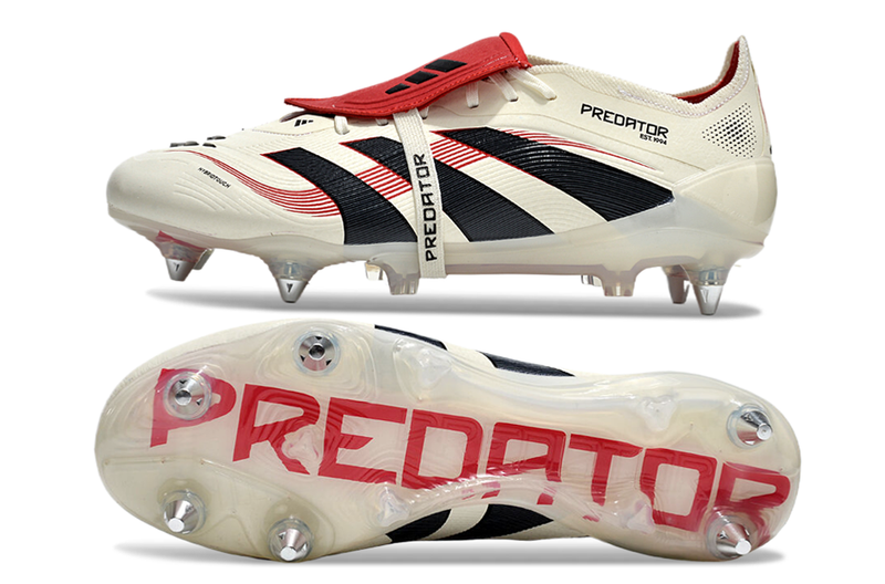 Chuteira Campo Adidas Predator Elite FT 30 Ponta de Aluminio Bege, Vermelha e Preta