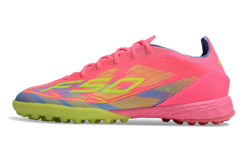 Chuteira Society Adidas F50 TF Rosa, Verde e Azul