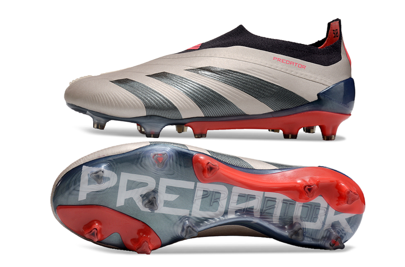 Chuteira Campo Adidas Predator LL Elite FG Prata, Preto e Vermelho "Vivid Horizon Pack"