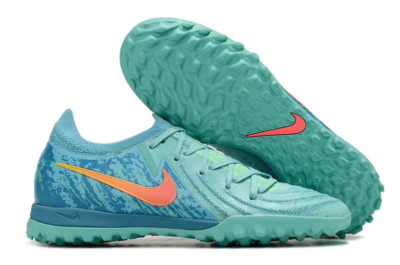 Chuteira Infantil Society Nike Phantom GX 2 Elite TF Azul e Verde "Vortex Pack"