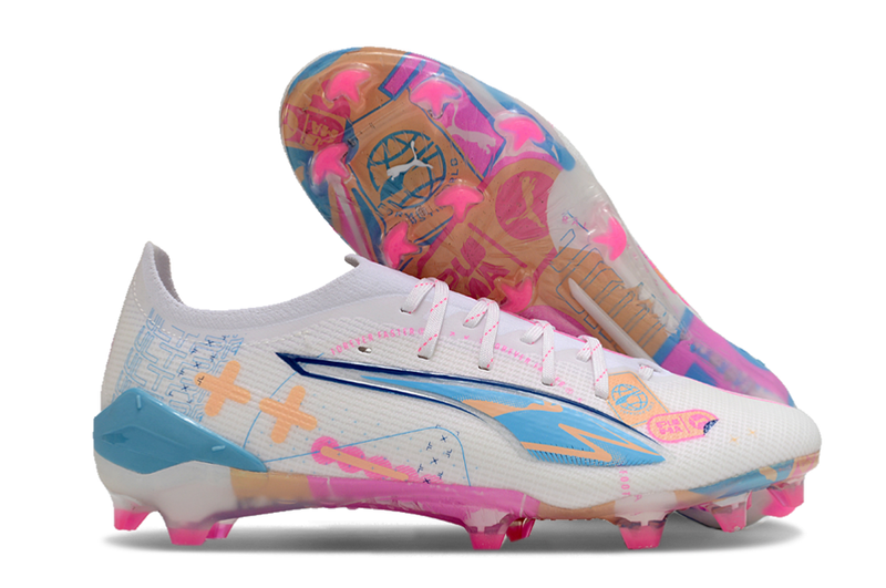 Puma Ultra 5 Ultimate FG White, Blue and Pink "Volume Up' Pack" Field Boots 