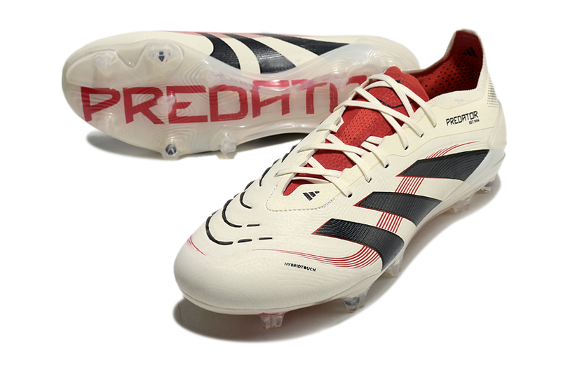 Chuteira Campo Adidas Predator Elite FG Bege e Vermelha