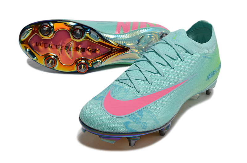 Chuteira Campo Nike Air Zoom Mercurial Vapor 16 Elite Trava Mista Verde e Rosa "Cosmic Speed"