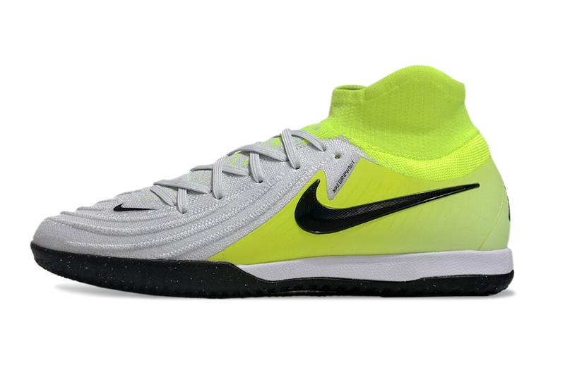 Chuteira Futsal Nike Phantom Luna 2 Elite IC Cinza e Verde "Mad Voltage"