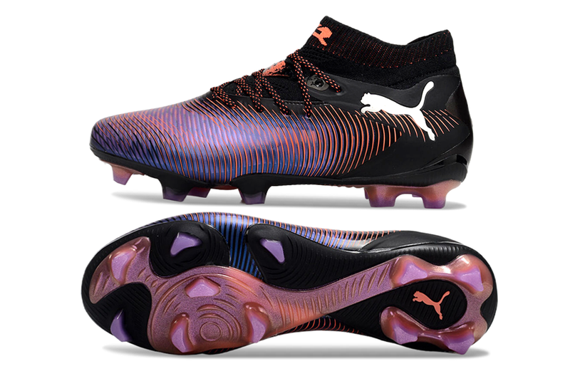 Chuteira Campo Puma Future 8 FG Preta, Vermelho e Roxo "UNLIMITED Pack"