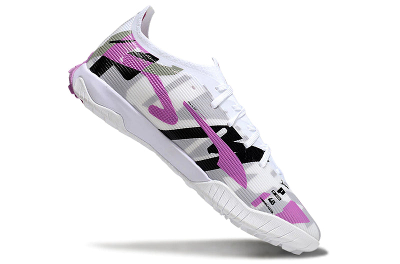 Chuteira Society Puma Ultra 5 Ultimate TF Branca e Rosa