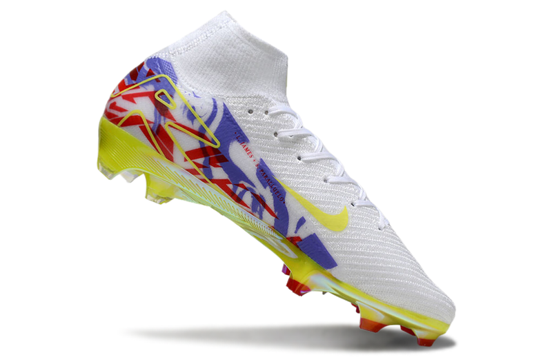 Chuteira Campo Nike Air Zoom Mercurial Superfly 10 Elite FG Branca, Roxo, Verde e Vermelho
