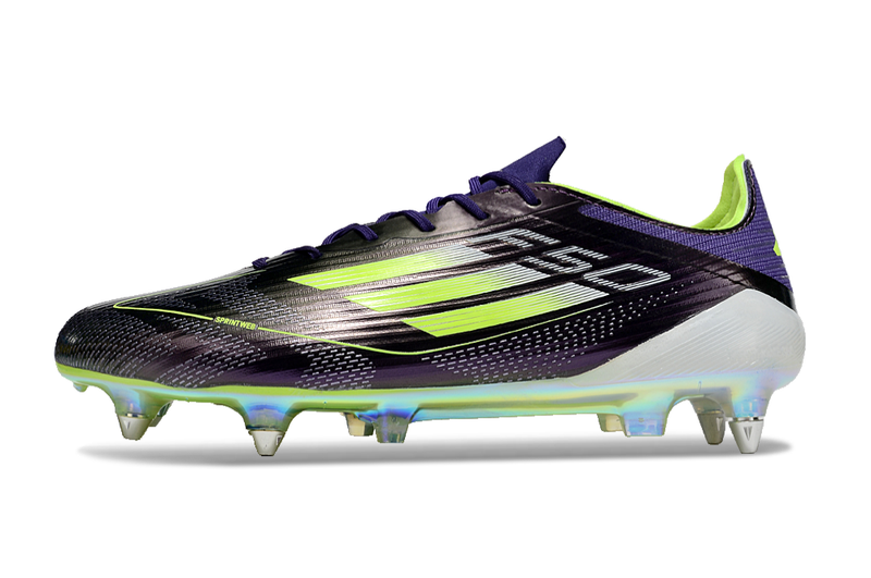 Chuteira Campo Adidas F50 Ponta de Aluminio Roxa e Verde "Fast Reborn"