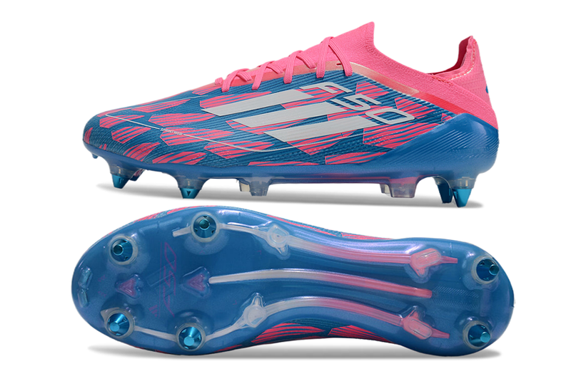 Chuteira Campo Adidas F50 Ponta de Aluminio Azul e Rosa