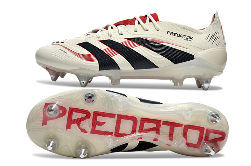 Chuteira Campo Adidas Predator Elite FT 30 Ponta de Aluminio Bege, Vermelha e Preta