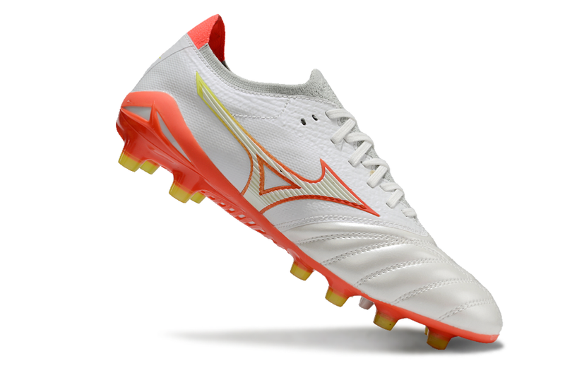 Chuteira Campo Mizuno Morelia Neo 4 Beta FG Branca e Laranja