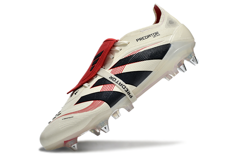 Chuteira Campo Adidas Predator Elite FT 30 Ponta de Aluminio Bege, Vermelha e Preta