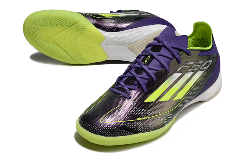 Chuteira Futsal Adidas F50 IC Roxa e Verde "Fast Reborn Pack"