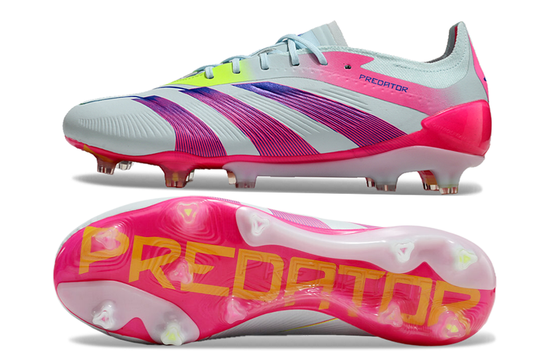 Chuteira Campo Adidas Predator Elite FG Branca e Rosa "Stellar Icon Pack"