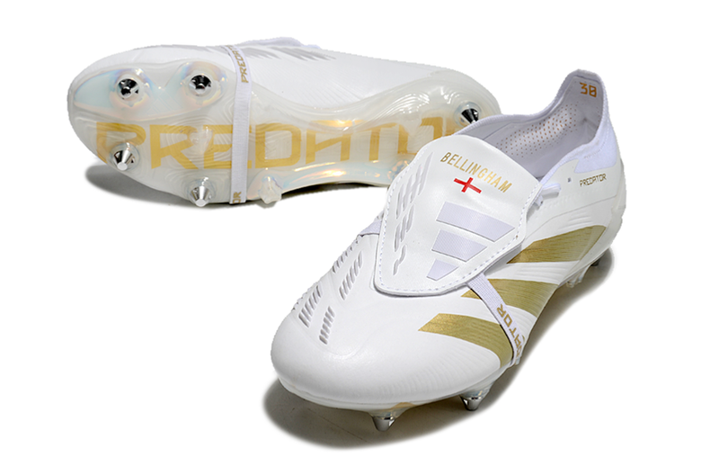 Chuteira Campo Adidas Predator Elite FT 30 Ponta de Aluminio Branca e Dourada "Day Spark Pack"