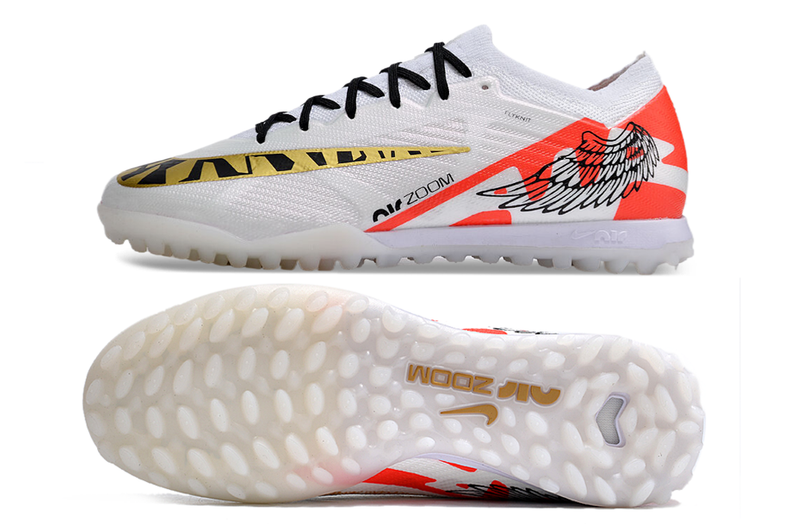 Nike Air Zoom Mercurial Vapor 15 Elite TF White and Gold Soccer Cleats