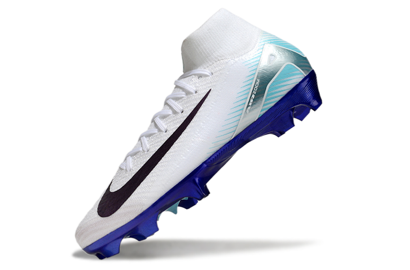 Chuteira Campo Nike Air Zoom Mercurial Superfly 10 Elite FG Branca e Azul