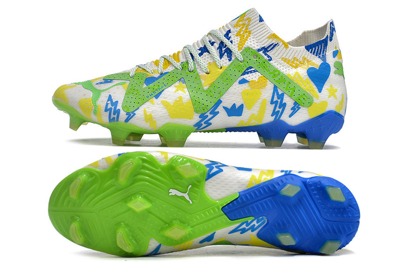 Chuteira de Campo Puma Future Ultimate FG Verde, Amarelo e Azul "Instituto Neymar"