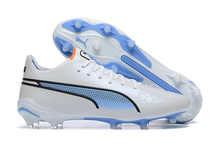 Puma King Ultimate FG White and Blue "Supercharge Pack" Field Boots