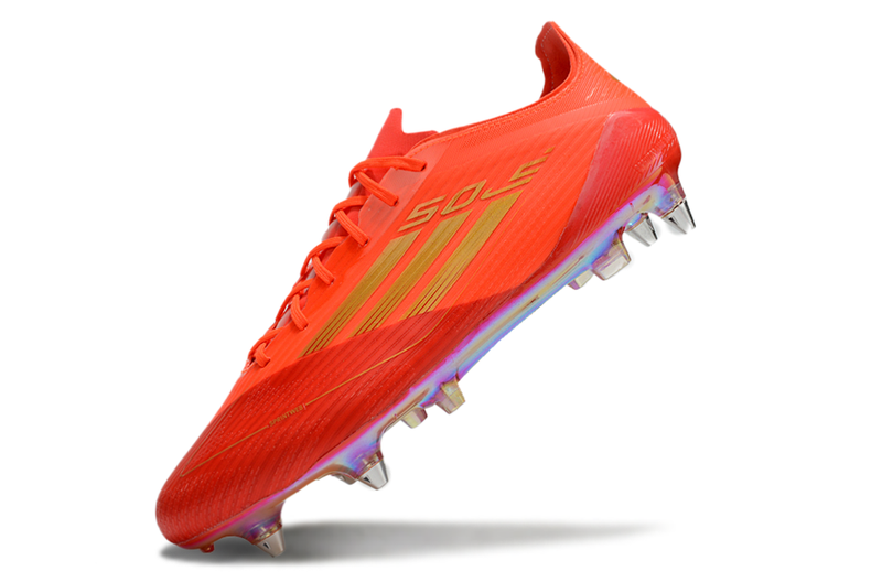 Chuteira Campo Adidas F50 Ponta de Aluminio Vermelho e Dourado