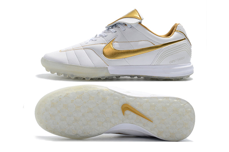 Nike Retro Tiempo Legend 7 Elite TF White and Gold R10 Society Football Boots 