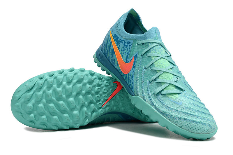 Chuteira Infantil Society Nike Phantom GX 2 Elite TF Azul e Verde "Vortex Pack"