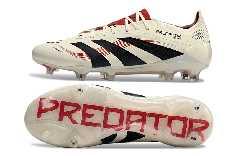 Chuteira Campo Adidas Predator Elite FG Bege e Vermelha