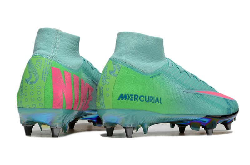 Chuteira Campo Nike Air Zoom Mercurial Superfly 10 Elite Trava Mista Verde e Rosa "Cosmic Speed"